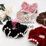 Elastic pentru par Cod ECD007CC din catifea Cafenie cu perle sidefate